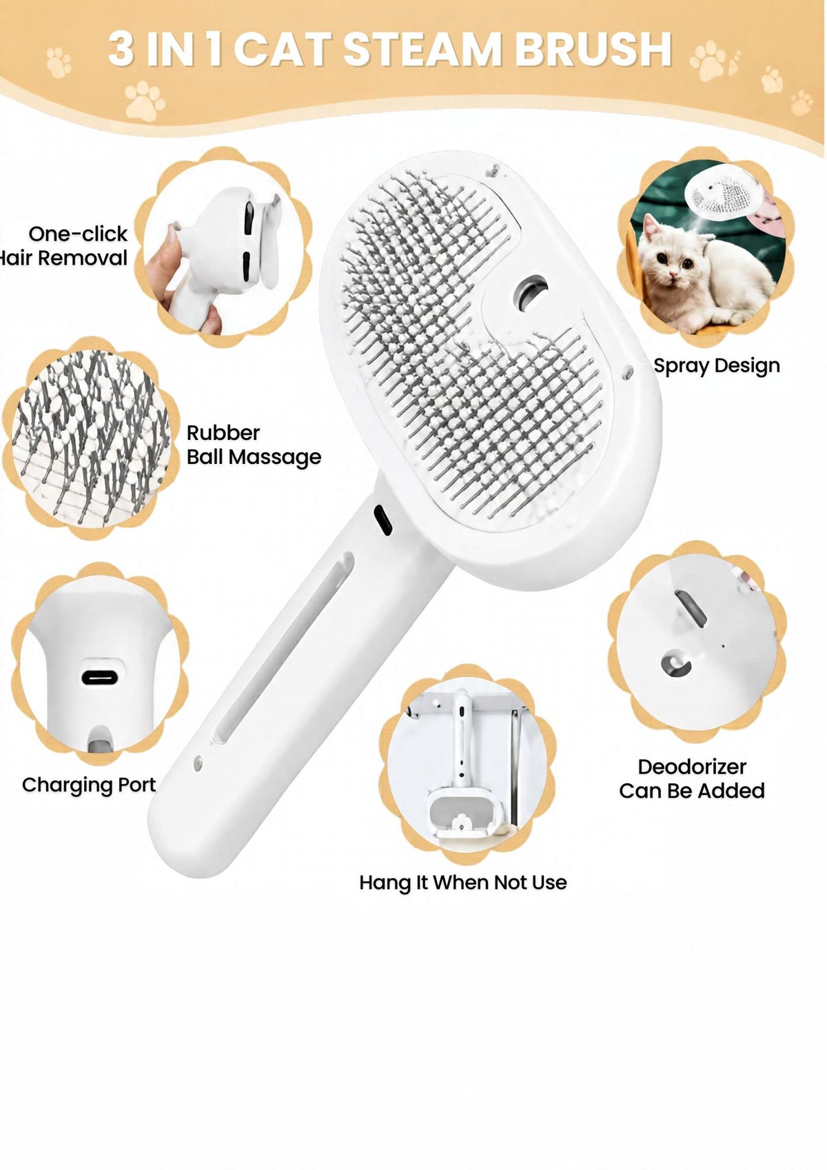 PurrSteam™ 3-in-1 Steaming Pet Grooming Brush